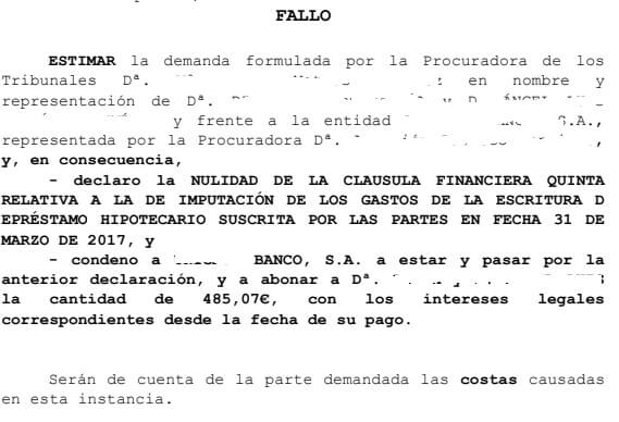sentencia unicaja gastos hipoteca garon abogados